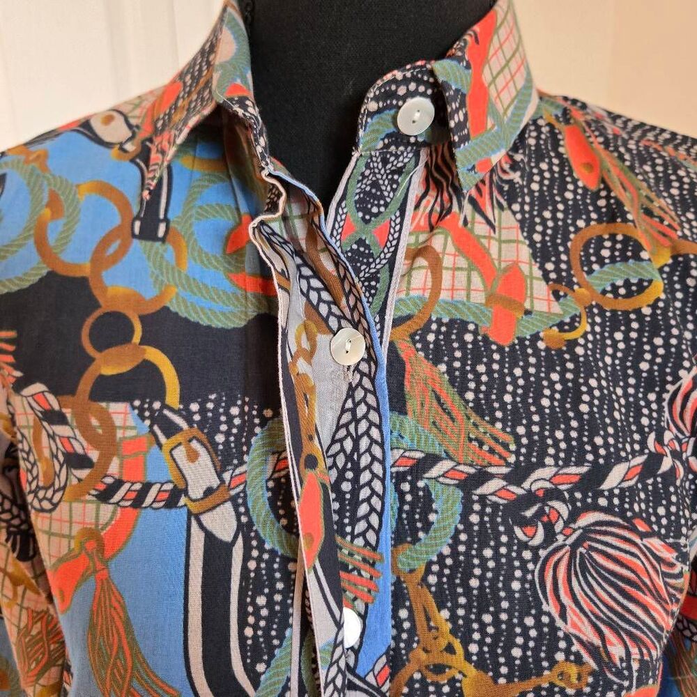 Gretchen Scott 3/4 Sleeve Button Up Boyfriend Blouse Multicolor Size Shrimp (XS) - Picture 7 of 10